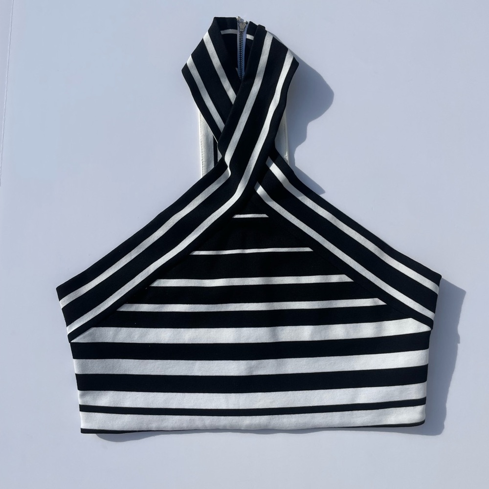 Bec & Bridge Black and White Crisscross Halter Crop Top - Picture 2 of 5